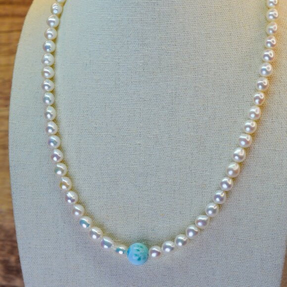 Larimar & Freshwater AK Pearl Necklace 18-20" Sterling Silver - Picture 3 of 8